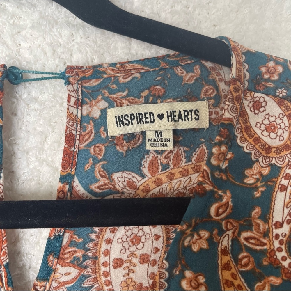 Inspired hearts, Paisley printed v-neck ruffled shorts romper - Picture 3 of 10